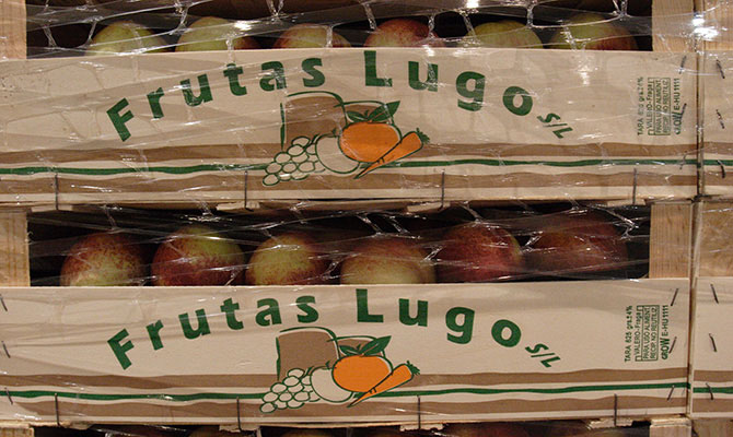 Frutas Lugo cajas de manzanas